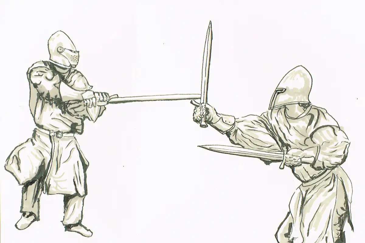 Drawing escrimador with two swords