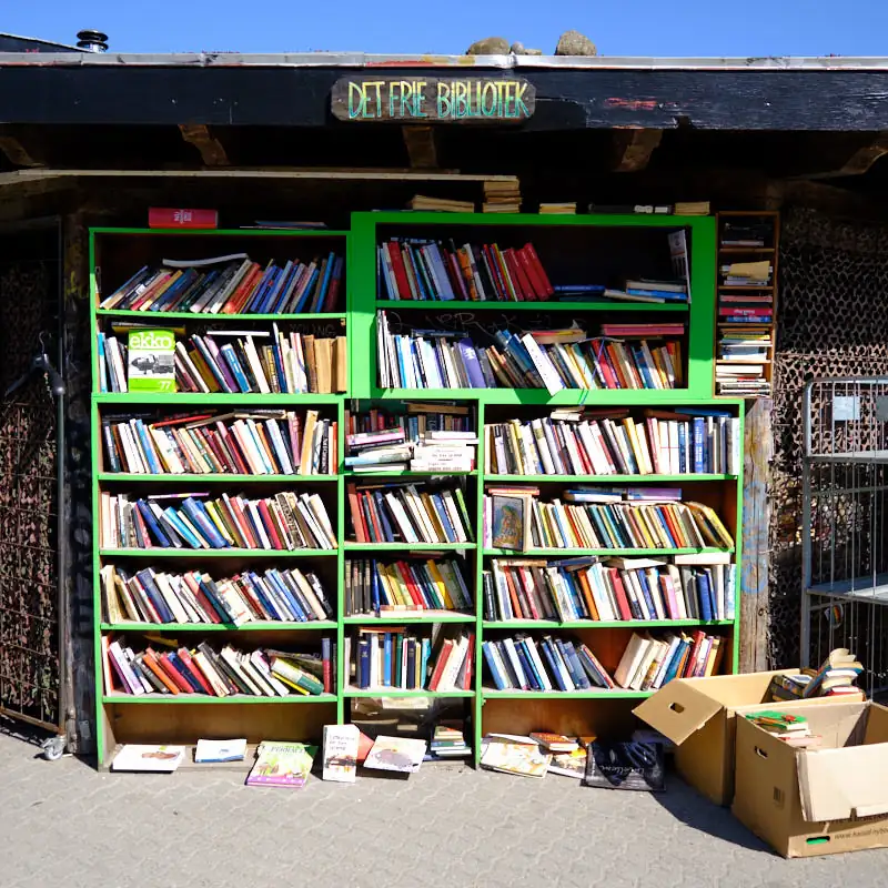 Open shelf books Chritiania Copenhaguen Denmark